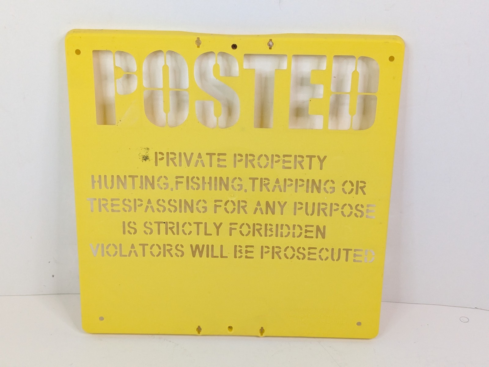 Private Property Hunting Fishing Trespassing Plastic Stencil Sign 11x11 Yellow