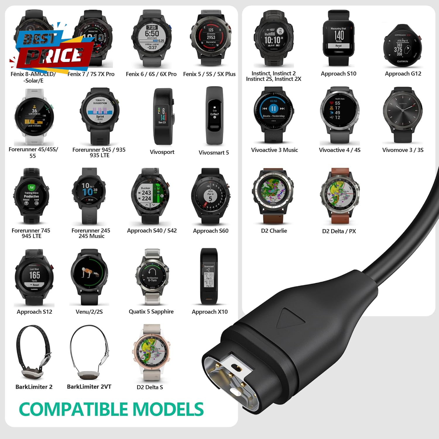 Compatible for Garmin Watch Charger Cable (2 Pack)