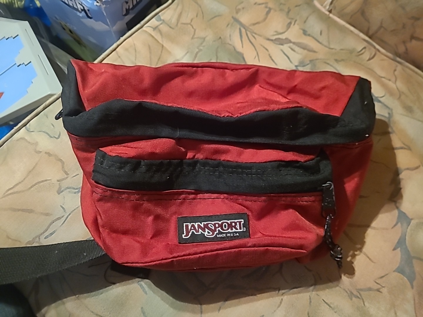 VTG Jansport Red Fanny Pack Belt Bag Cross Made In USA 2 Pocket Adjustable