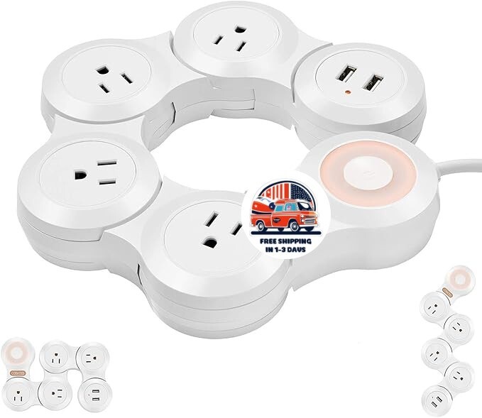 Protector contra sobretensiones de regleta, cable de extensión plano con 4 tomas