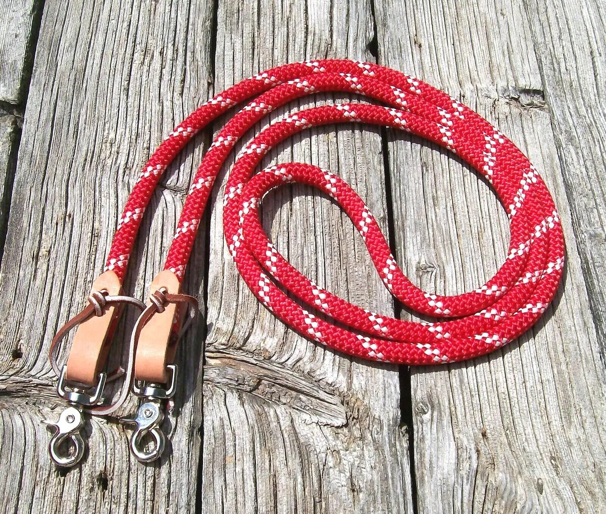 6' Reins Loop Yacht Rope Roping Pony Rein Barrel Race Contest db Red w/ white