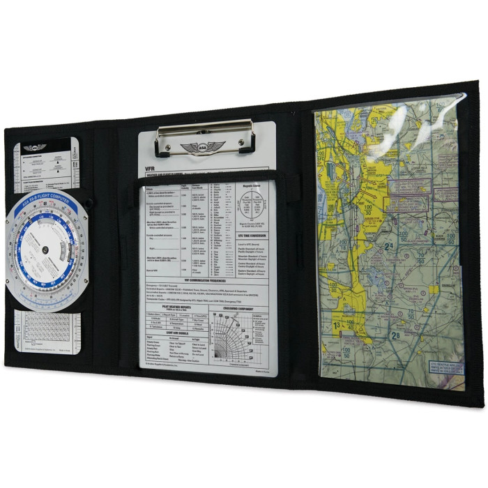 NEW ASA Tri-Fold VFR Kneeboard with Clipboard and Map Pocket