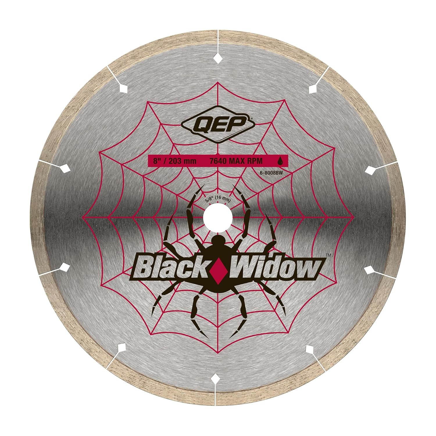 8" Black Widow Premium-Grade, Thin Rim Diamond Blade for Wet Cutting of Porcelai