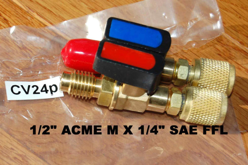 Pair Adapters:Car R134a System Tool Manifold Gauge HVAC 1/4"FFL X1/2"+Ball Valve
