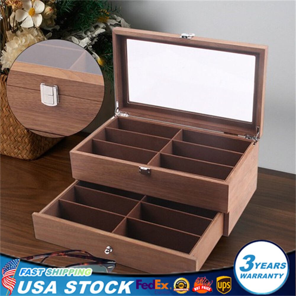 Glasses Display Box Vintage Gift Box Organizer Sunglasses Storage Case 12 Bits