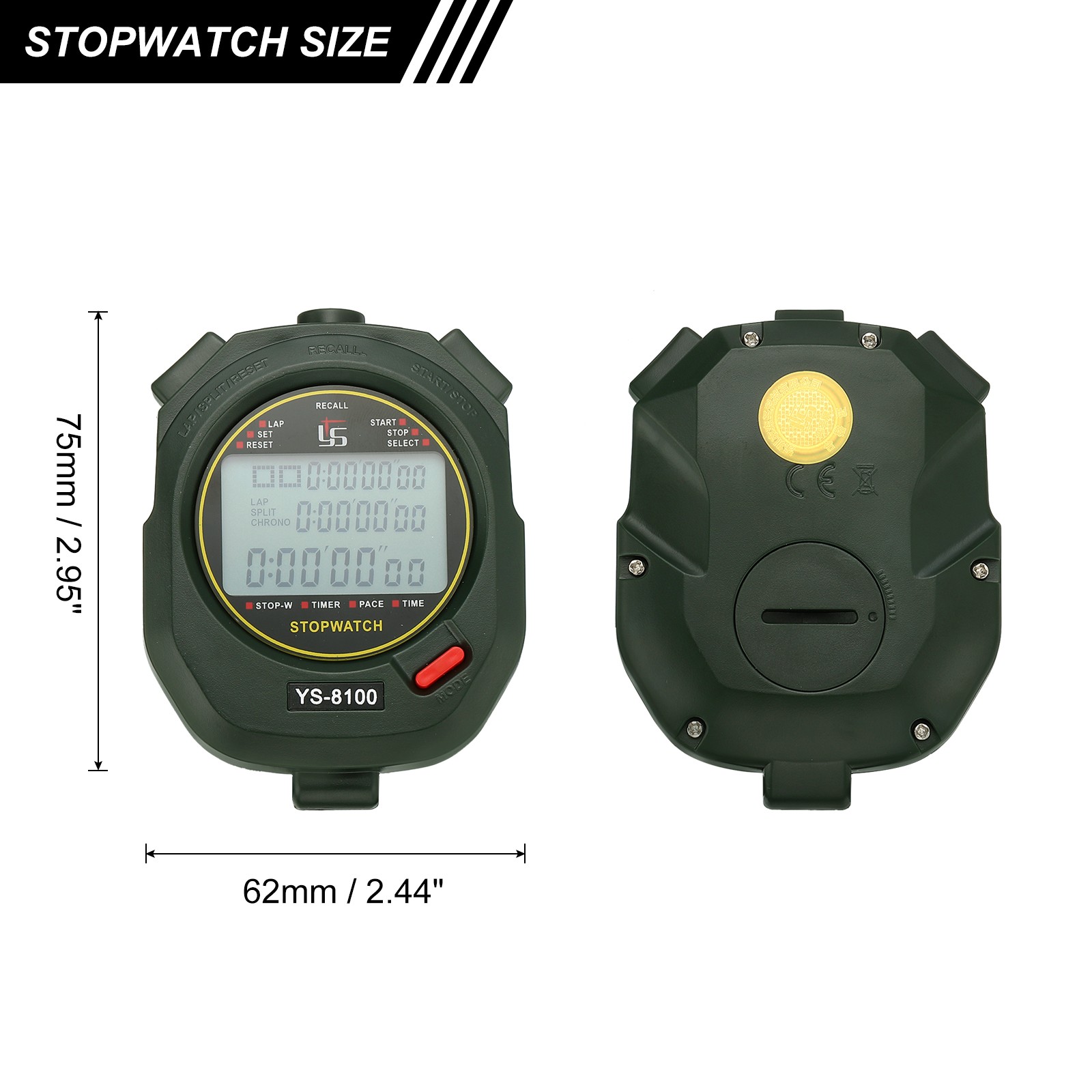 Professional Sport Stopwatch Timer 100 Lap Memory 0.01 Second Timing Green