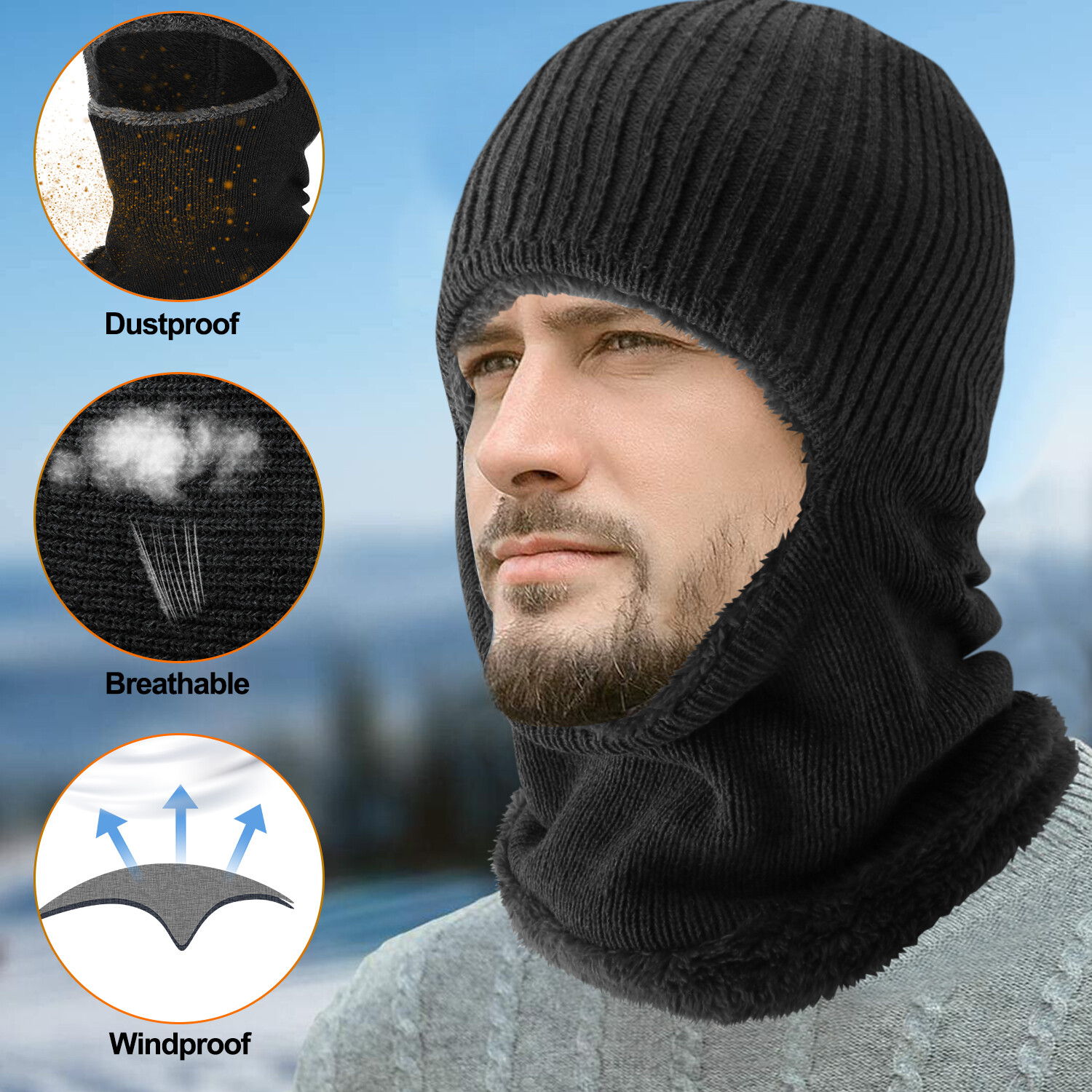 Balaclava Ski Full Face Mask Windproof Fleece Neck Warm for Winter Cold Weather