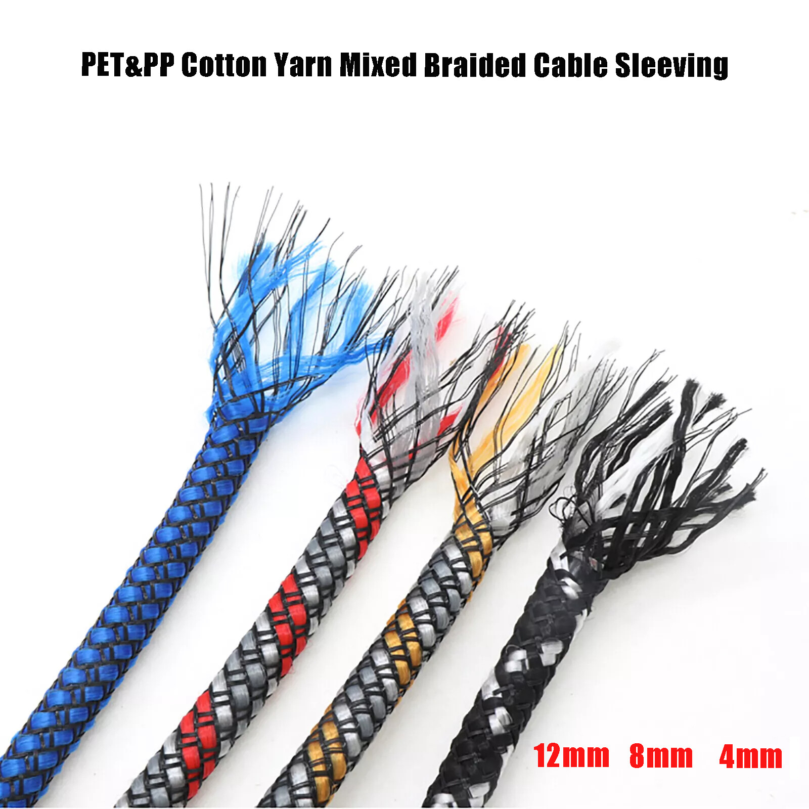 4mm 8mm 12mm PET&PP Cotton Yarn Mixed Braided Cable Sleeving/Harness/Sheathing