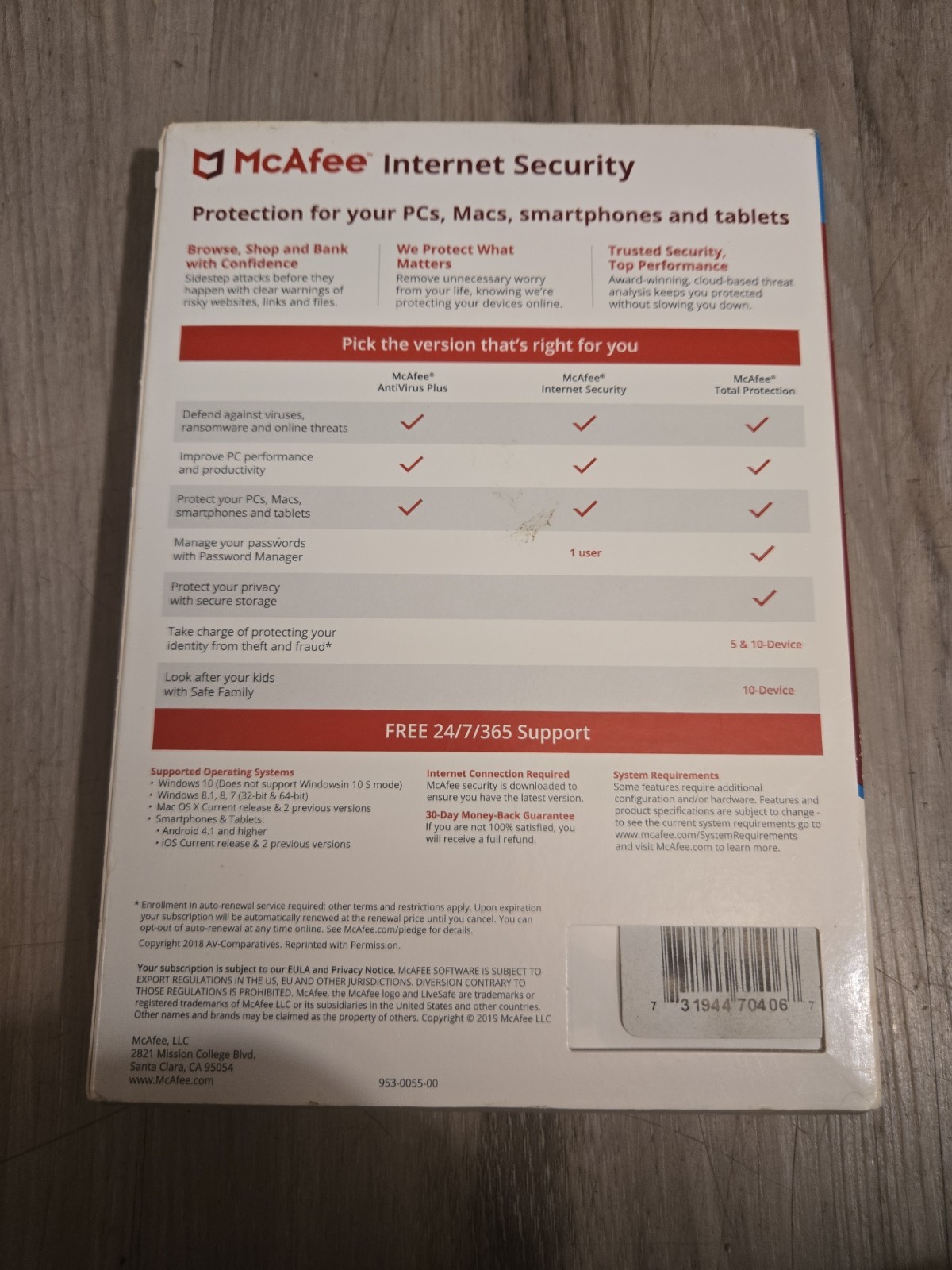 McAfee Internet Security 3 Device Antivirus Software 1 Year Free Shipping No Cd