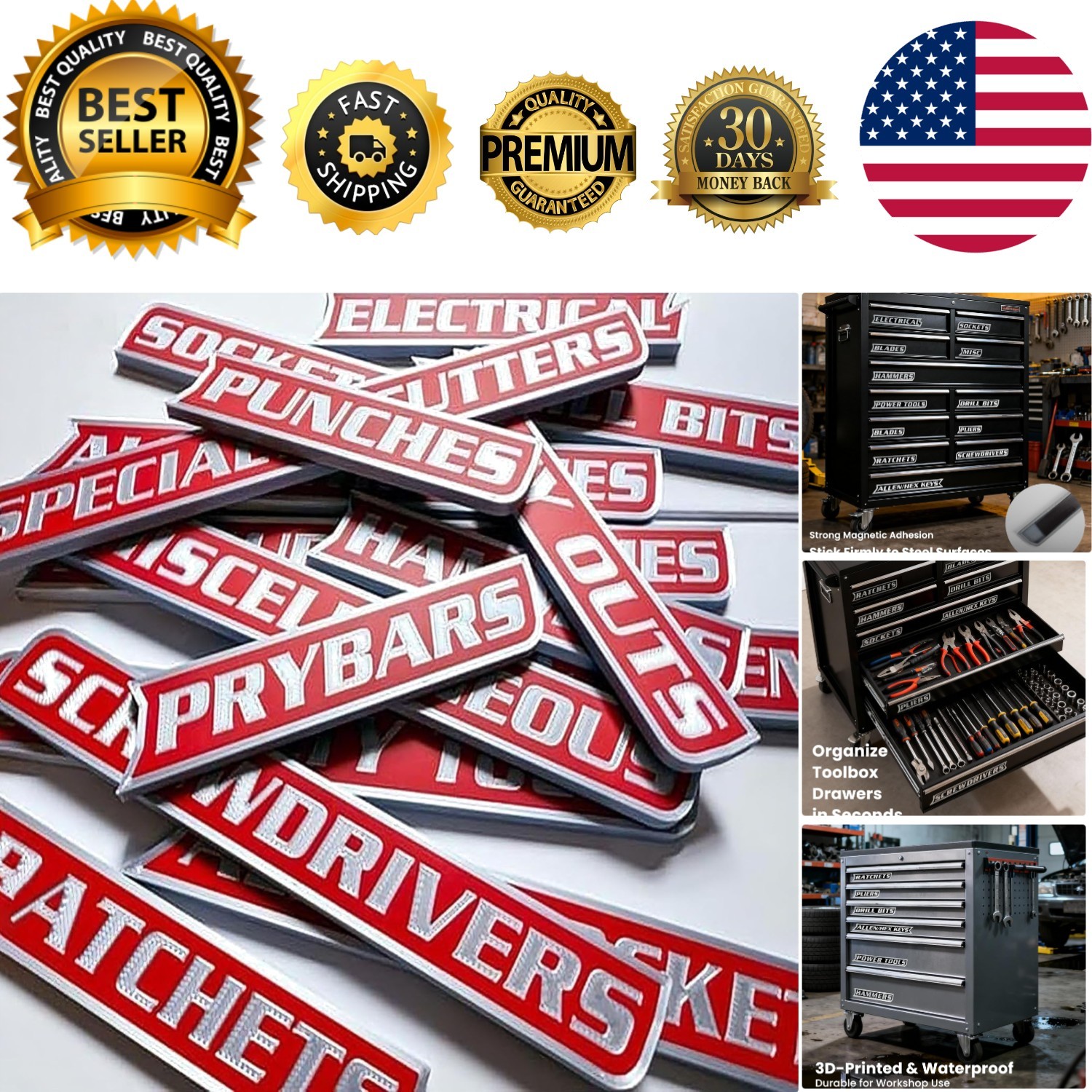 Magnetic Tool Box Labels Black for Organization Magnet Toolbox Cart Chest Acc...
