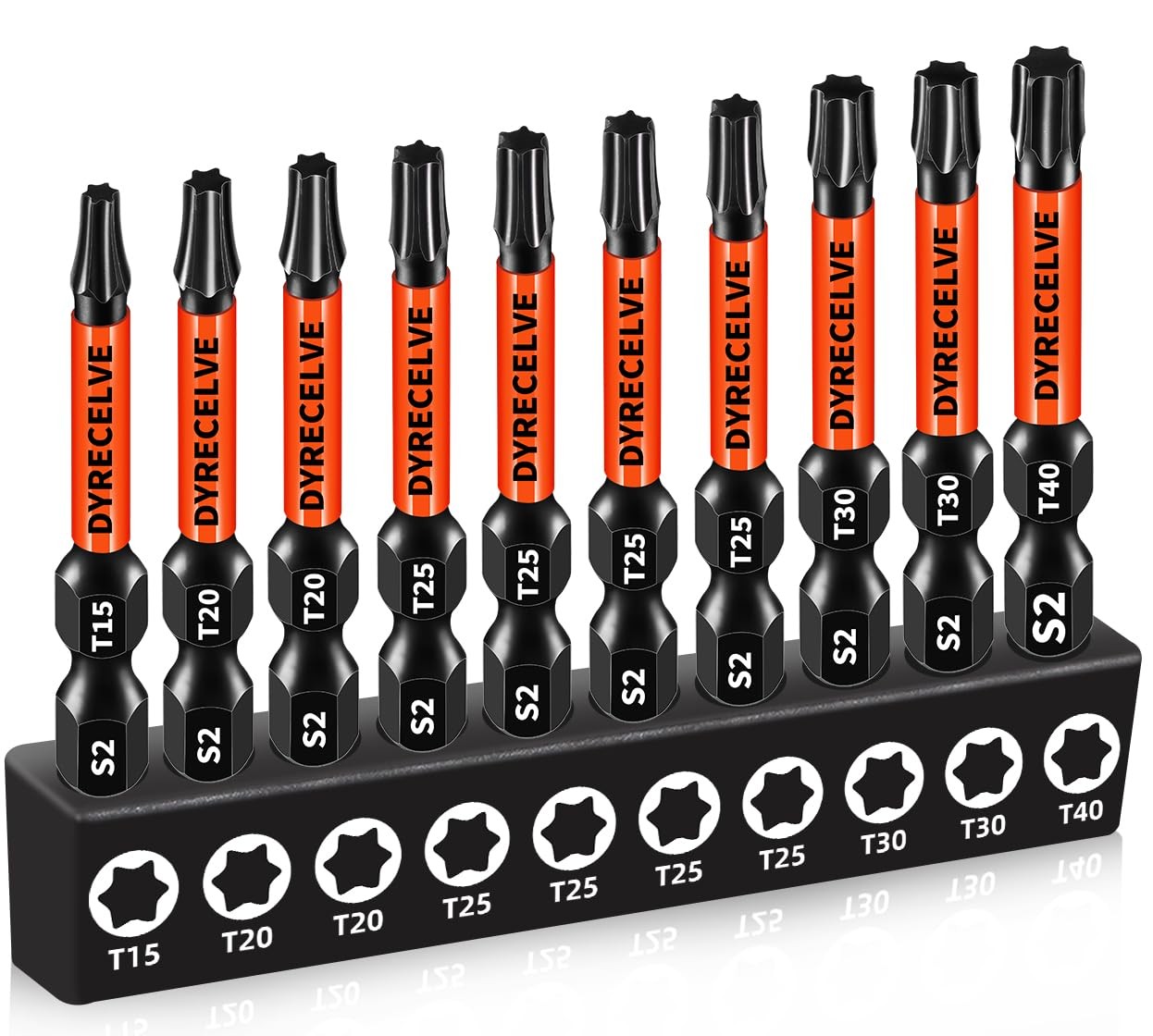 DYRECELVE Impact Torx Bit Set T15 T20 T25 T30 T40, 10-Pack 2 Inch S2 Steel Ma...