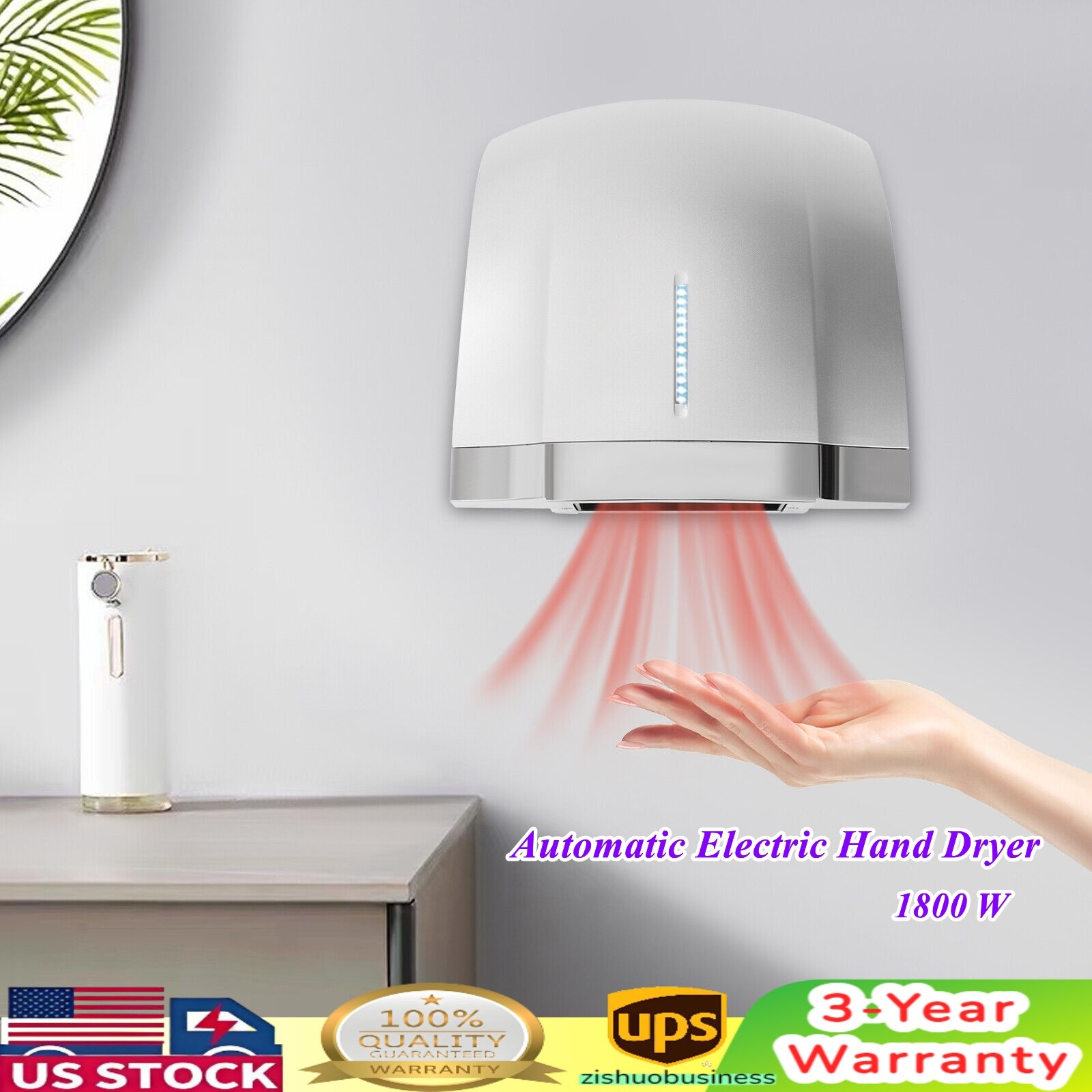Commercial Hand Dryer 1800W High Speed Hot ColdAir Automatic Electric Hand Dryer