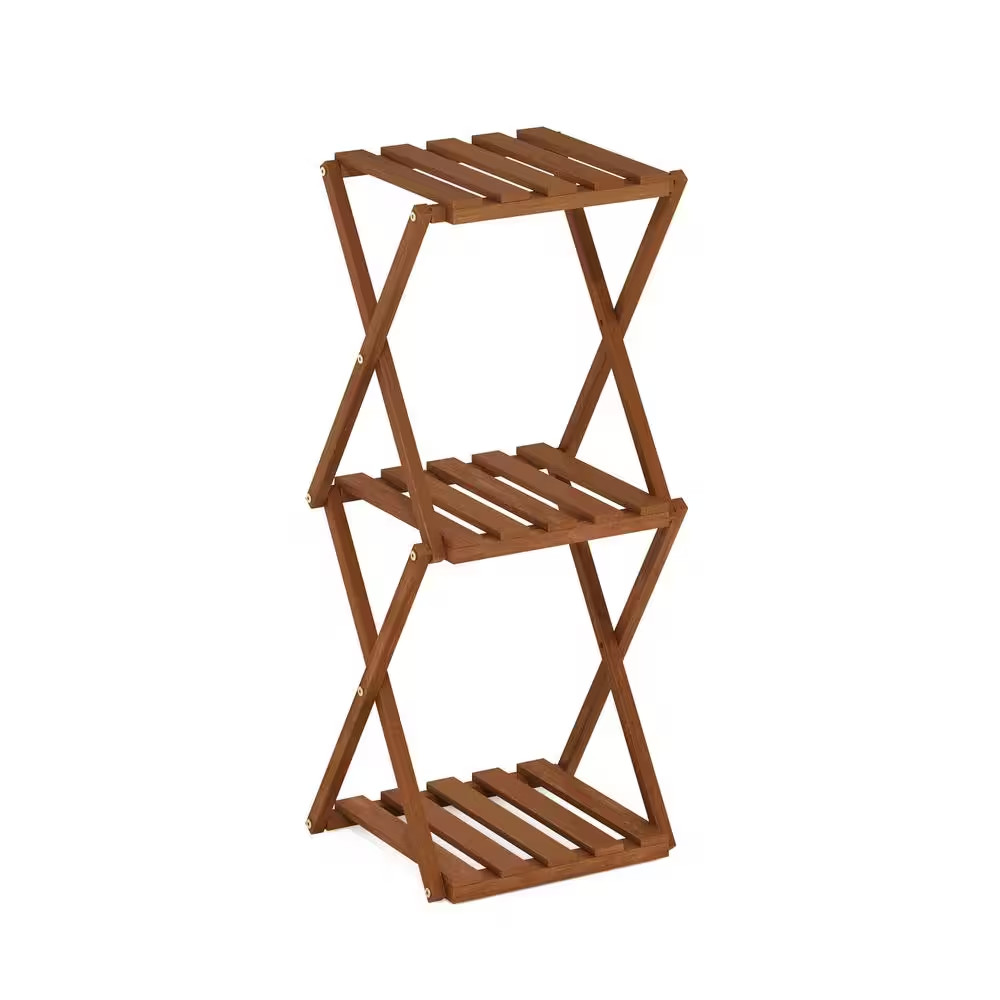 Tioman 32.87 In. H X 14.96 In. W X 11.81 In. D Outdoor Natural Wood 3-Tier Foldi