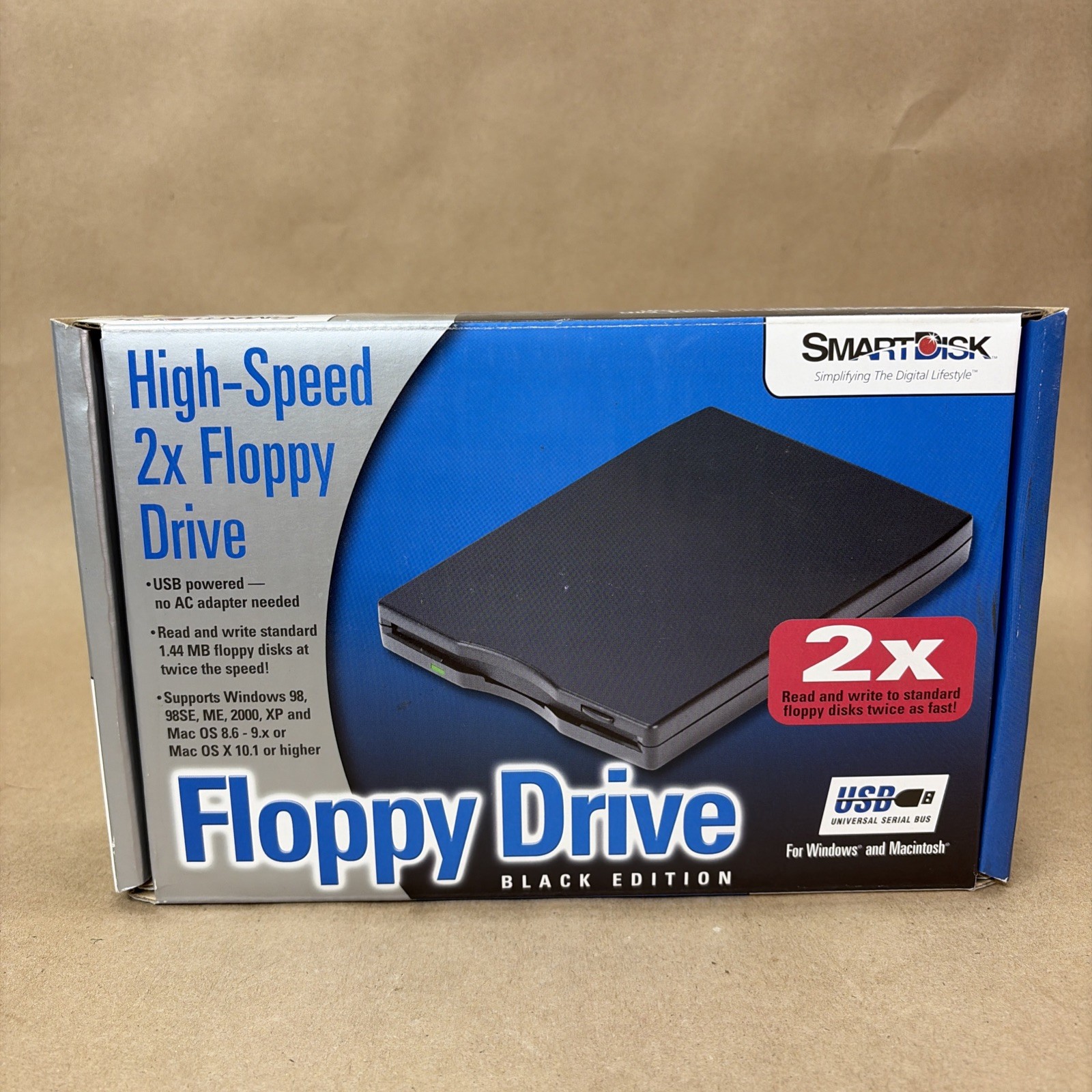 SmartDisk FDUSB-B2 USB External High Speed 2x Floppy Disk Drive 3.5" Black New