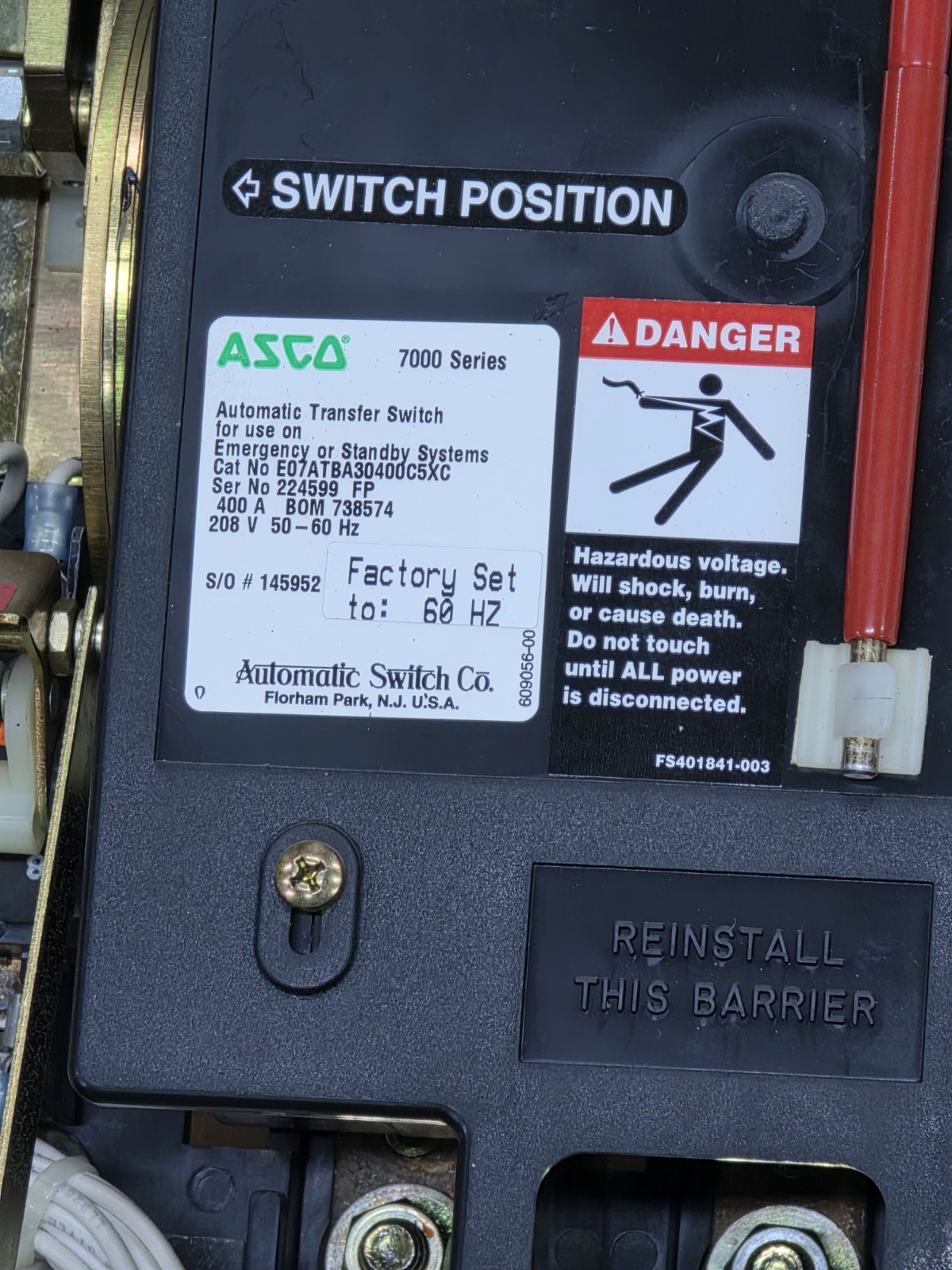 Asco Automatic Transfer Switch Series 7000 - Contactor 400A E07ATBA30400C5XC #2