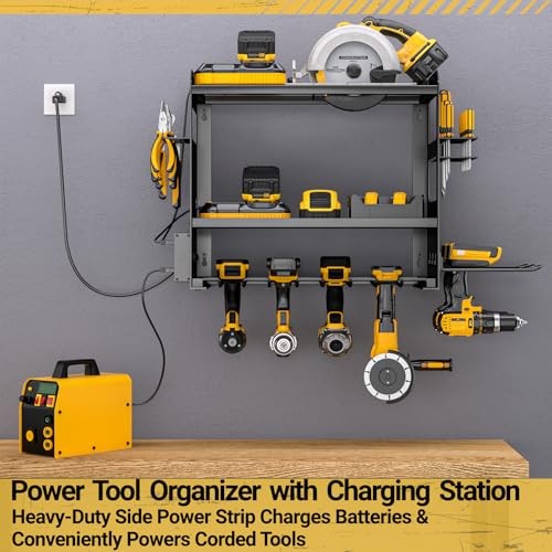 Power Tool Organizer Wall Mount with Charging Station, Cordless Tools Black
