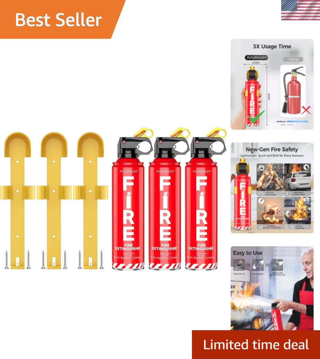 Fire Extinguishers Water-based for Home Kitchen, Car, & Boat 3 Pack–Portable ...