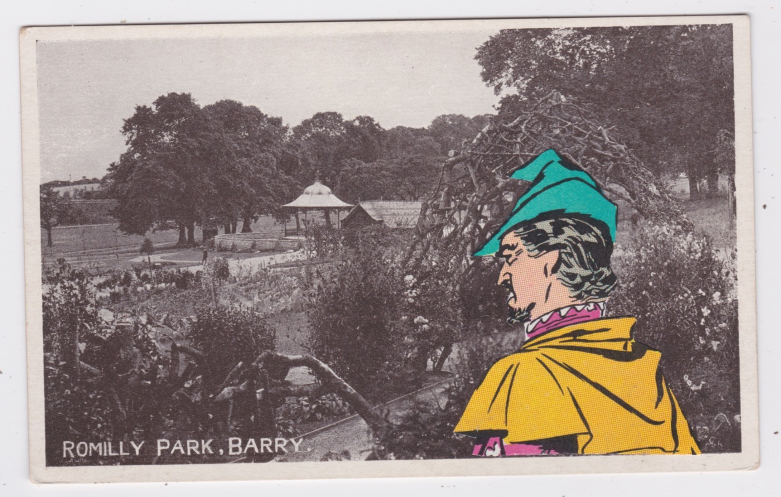 Mail Art David Greenberger "He Looked It Over" original collaged postcard 2024