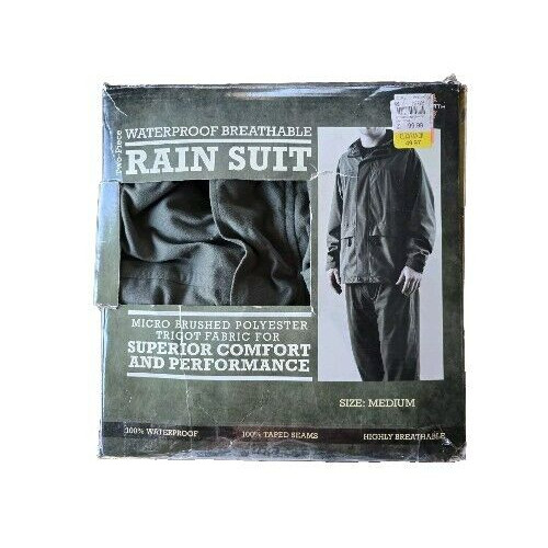 Huntworth Two Piece Hunting Rainsuit Size MEDIUM Green Waterproof *READ*