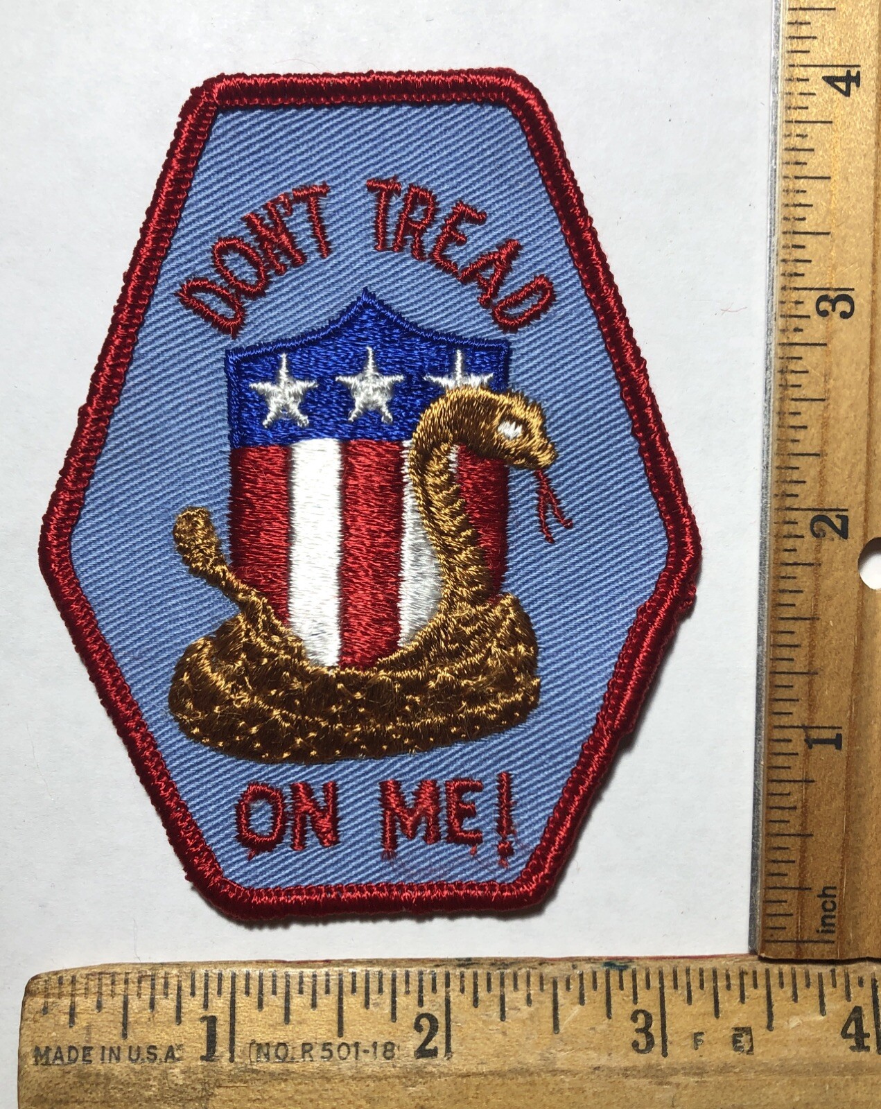 Vintage Don’t Tread On Me USA Flag Shield Snake Sew On Patch Biker Patriotic