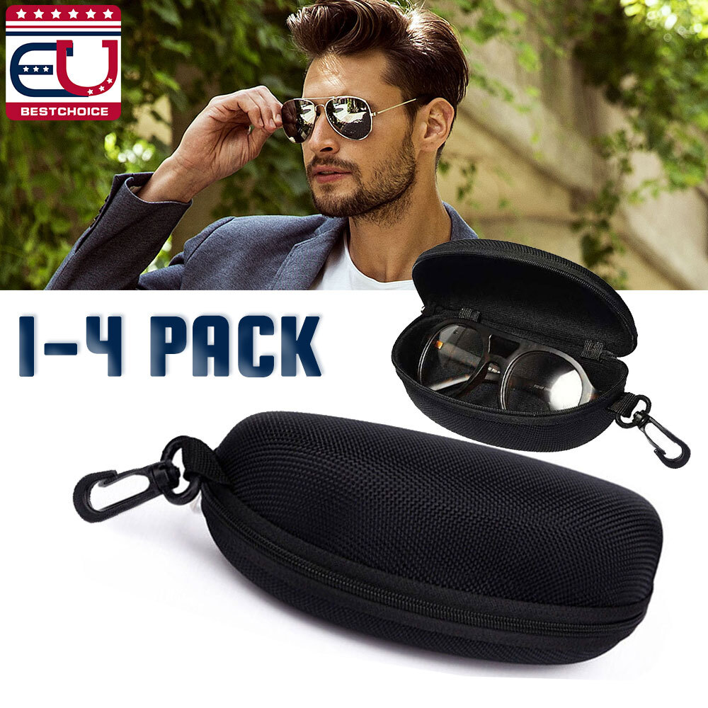 Portable Hard Glasses Case Large Sunglasses Protector with Zipper & Belt Clip