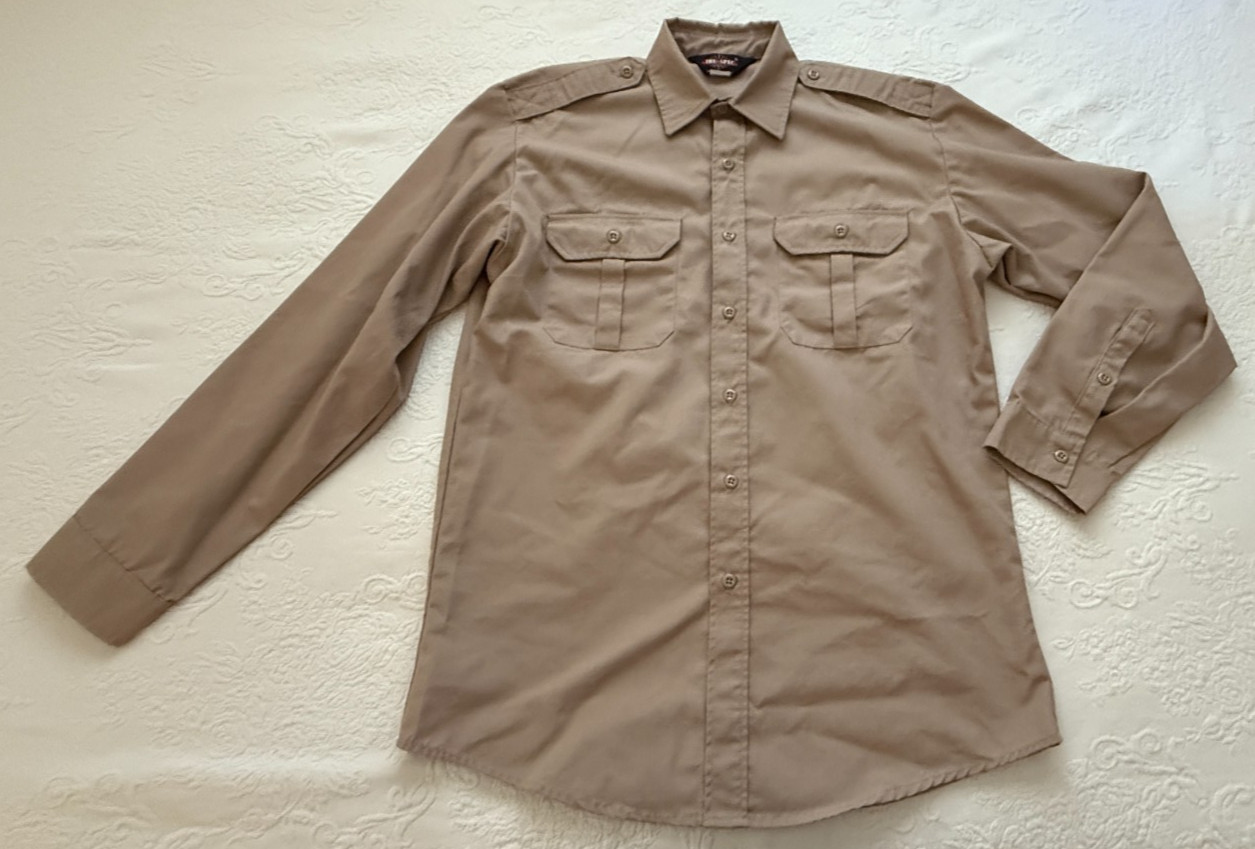 Tru-Spec Tactical Long Sleeve Shirt Khaki Button Up Size Large Long