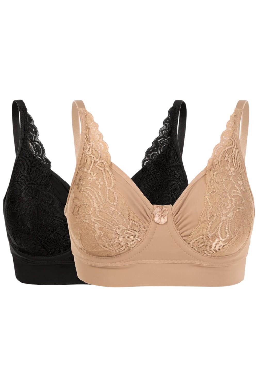 Rhonda Shear 2-pack Women's No Wire Underwire Bra Black/Beige