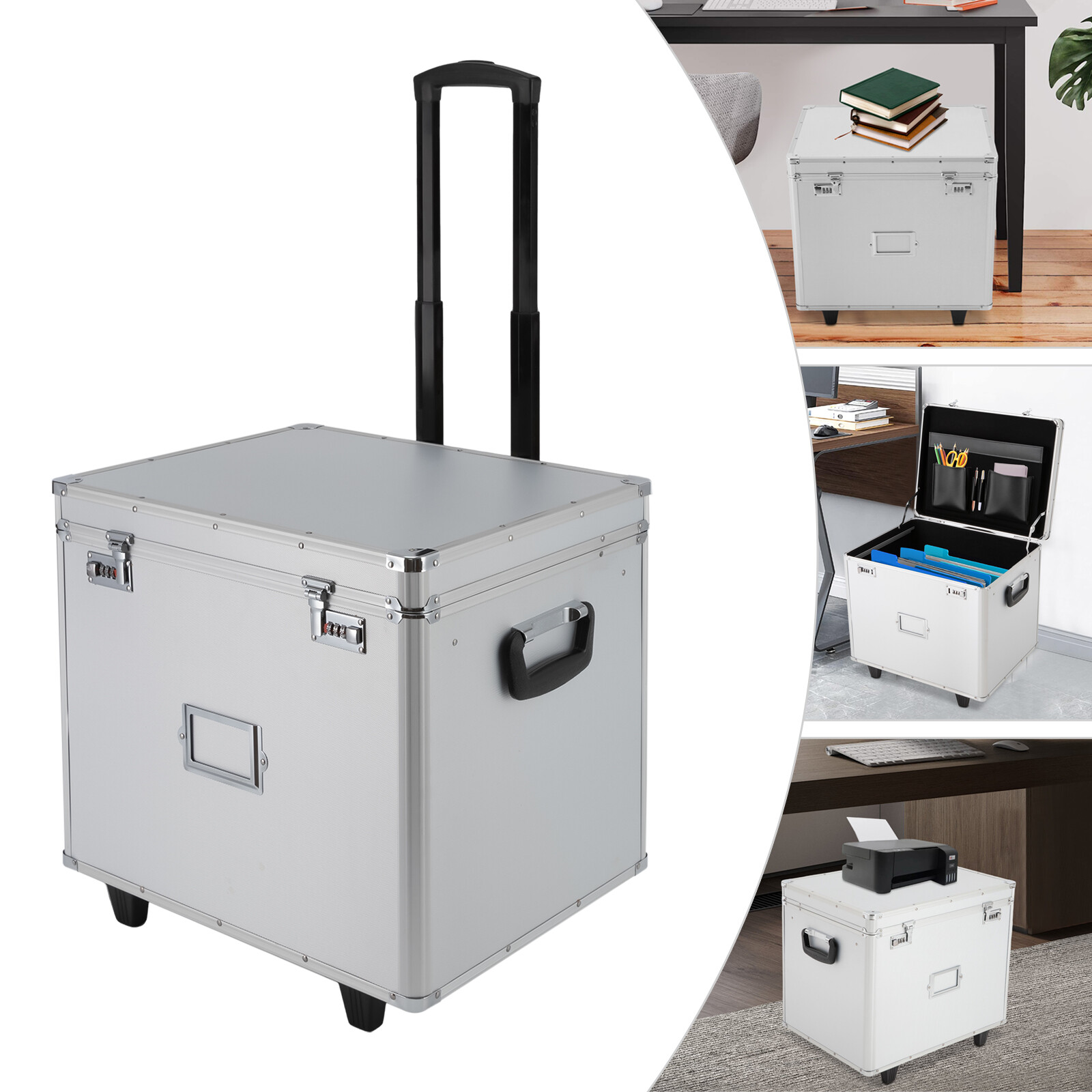 Locking Mobile Business Case, Hand Pull File Case, Office File Organizer Box