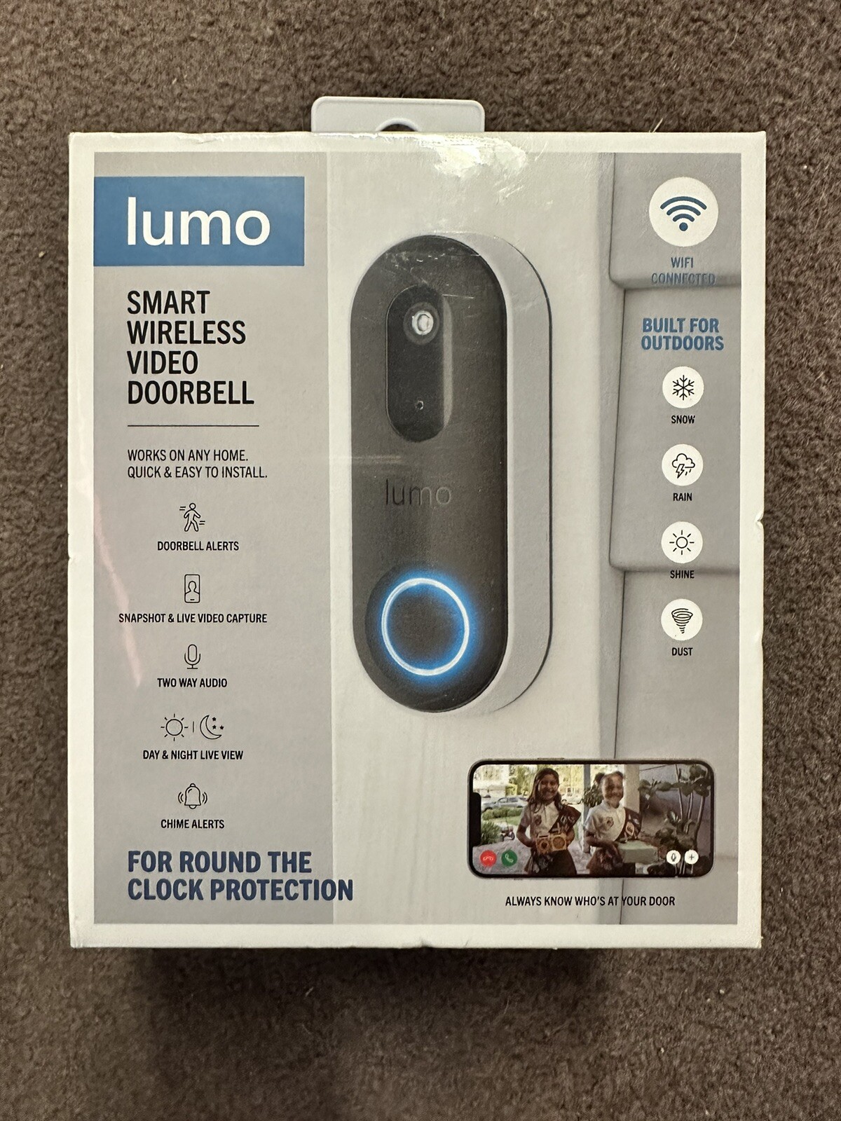 LUMO - Smart Wireless Video Doorbell & Chime / Wi-Fi Connected  **SEALED**