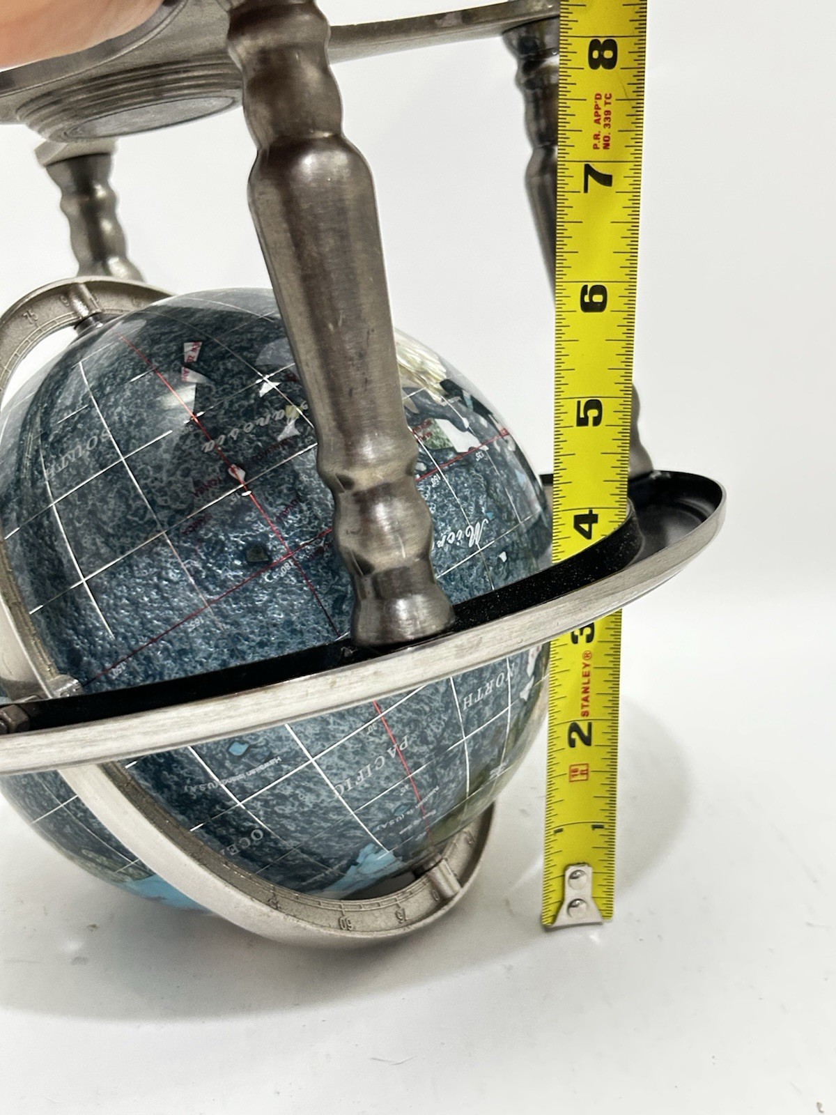 Blue Table Top Gemstone World Globe Silver Tripod