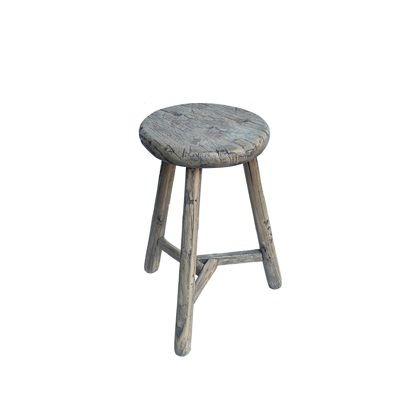 Rustic Raw Rough Wood Grain Round Top Tri-Legs Stool Side Table ws4570