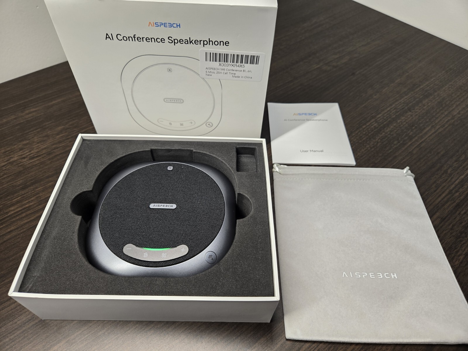 AISPEECH Bluetooth Conference Speakerphone M6 Conference Microphone with AI N...
