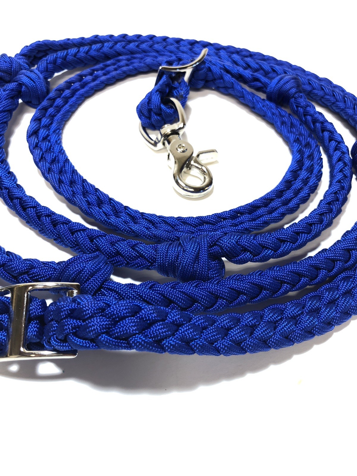 electric blue barrel rein with grip knots