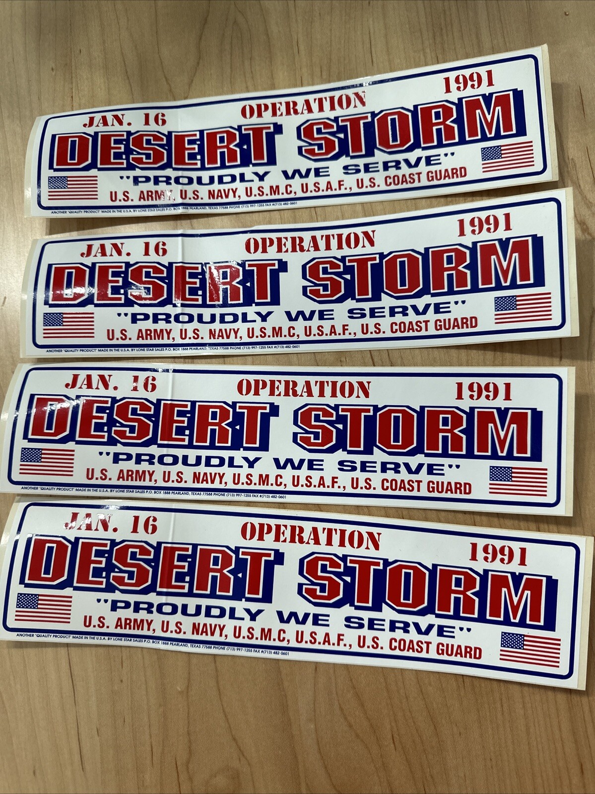 Lot If 4 Vtg Desert Storm Bumper Sticker Proudly We Serve American Flag Military