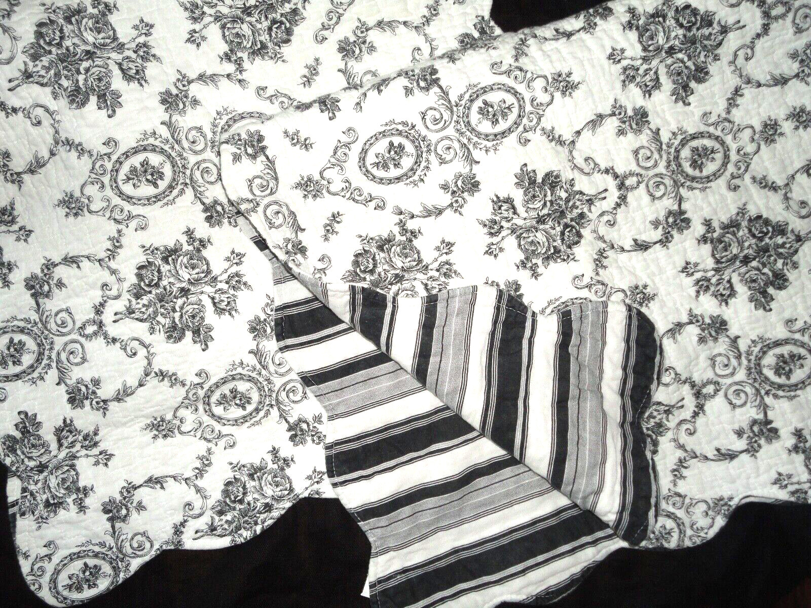 COZY LINE VICTORIAN ROSES FLORAL STRIPED BLACK (2) KING PILLOW SHAMS 20X36