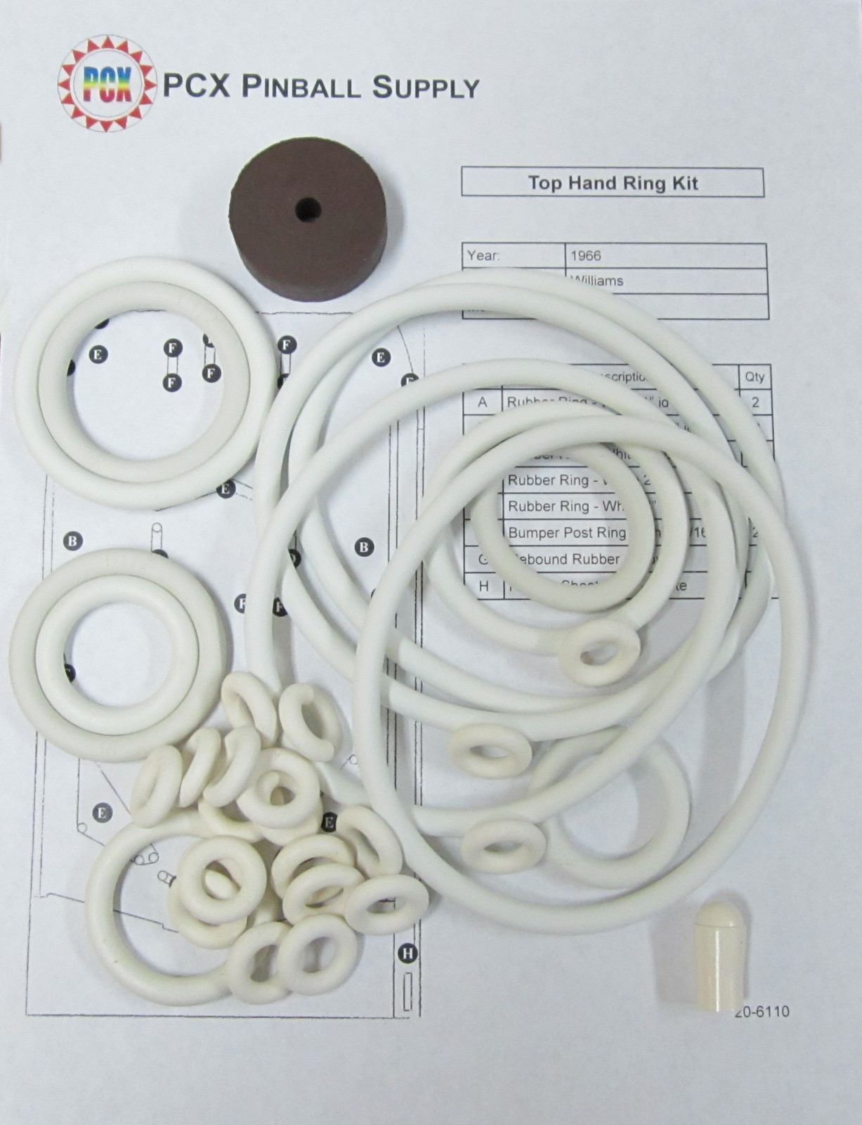 1966 Williams Top Hand Pinball Machine Rubber Ring Kit