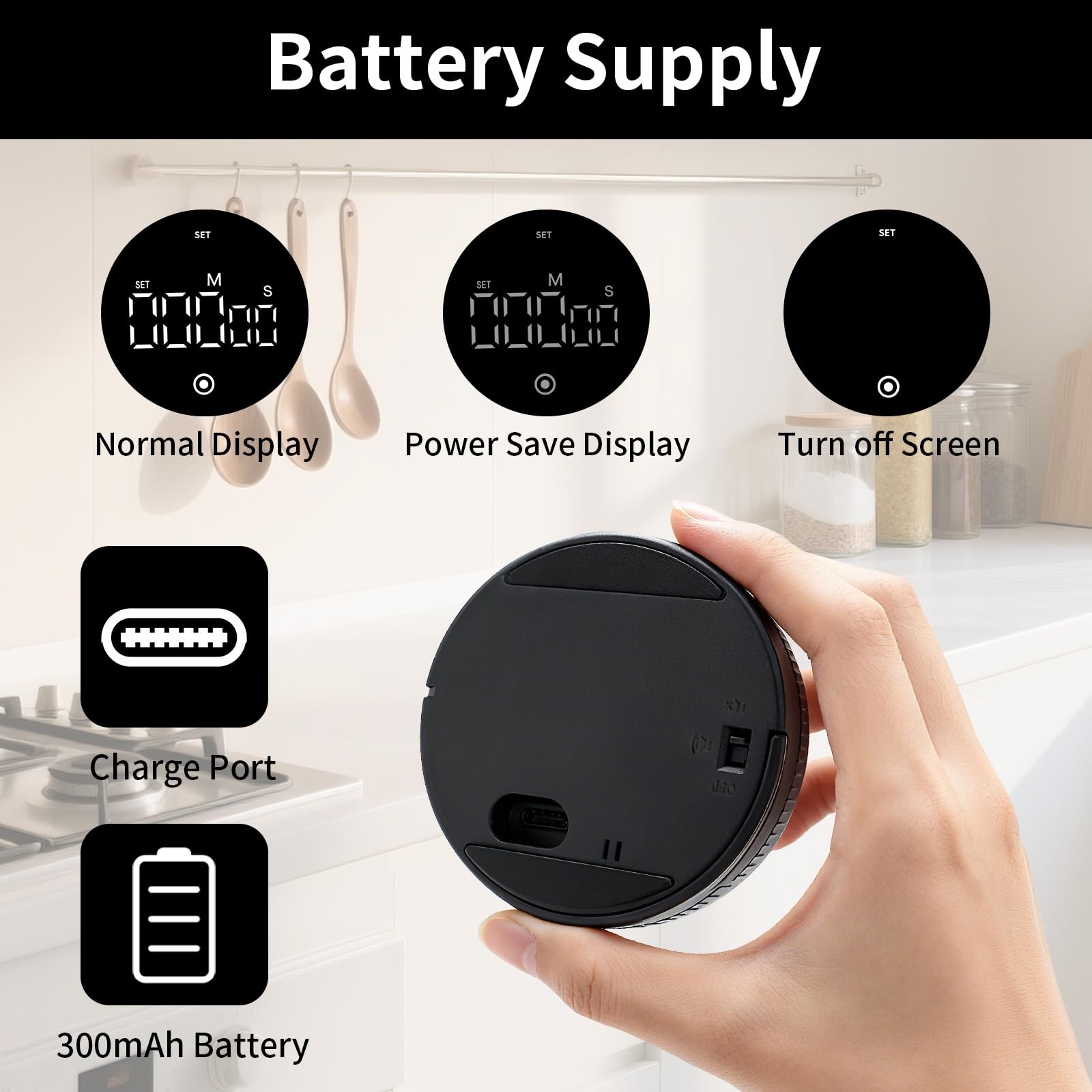 Digital Kitchen Timer, Magnetic Visual Countdown Countup Timer with Large LED...