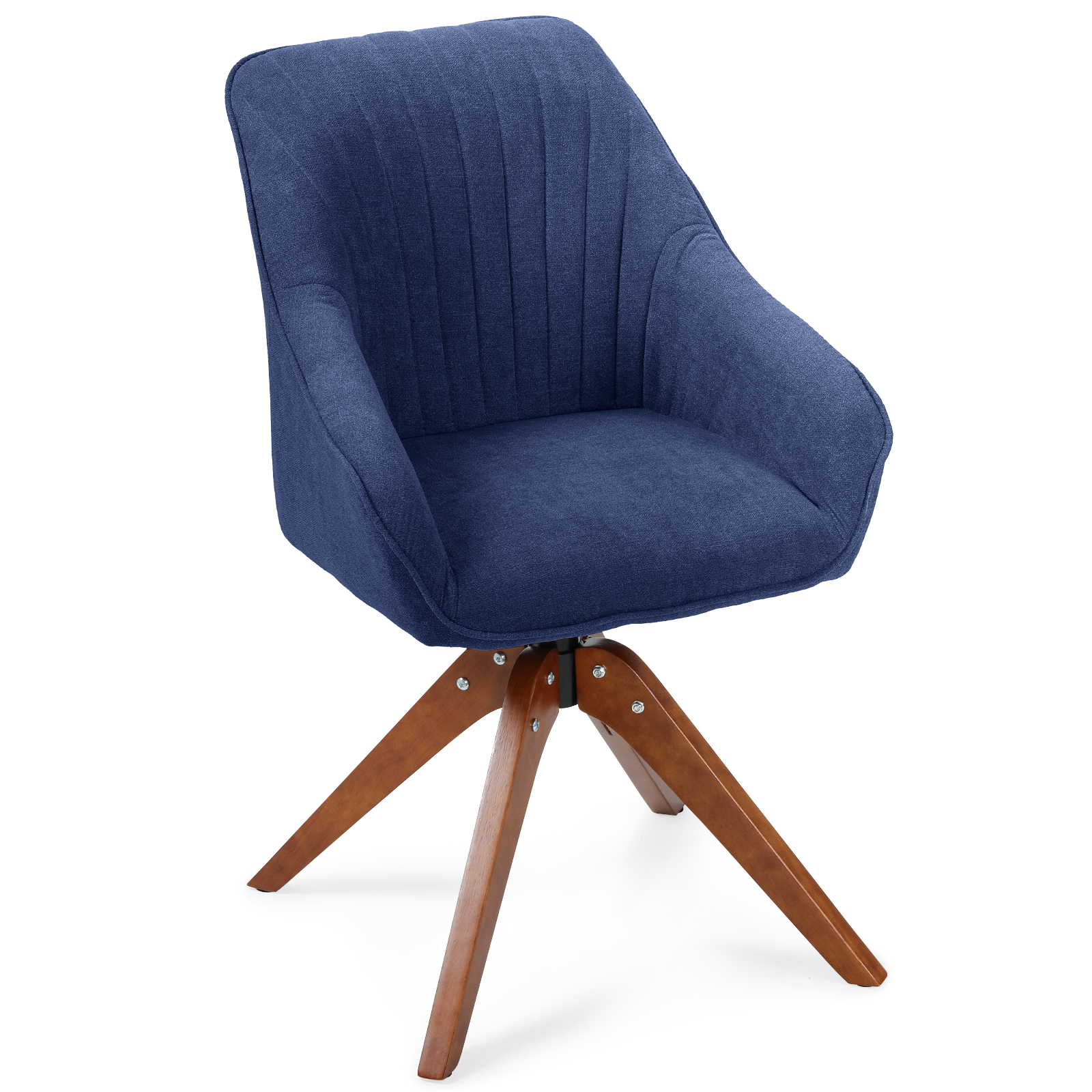Swivel Accent Chair Modern Home Office Upholstered Armchair Wood Legs Navy Blue