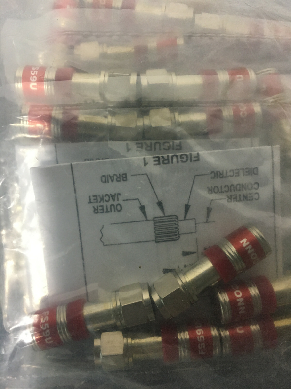 BAG OF 25 F-Conn 59 Series FS59U Red Universal Silver Connectors, Bnc Coaxial