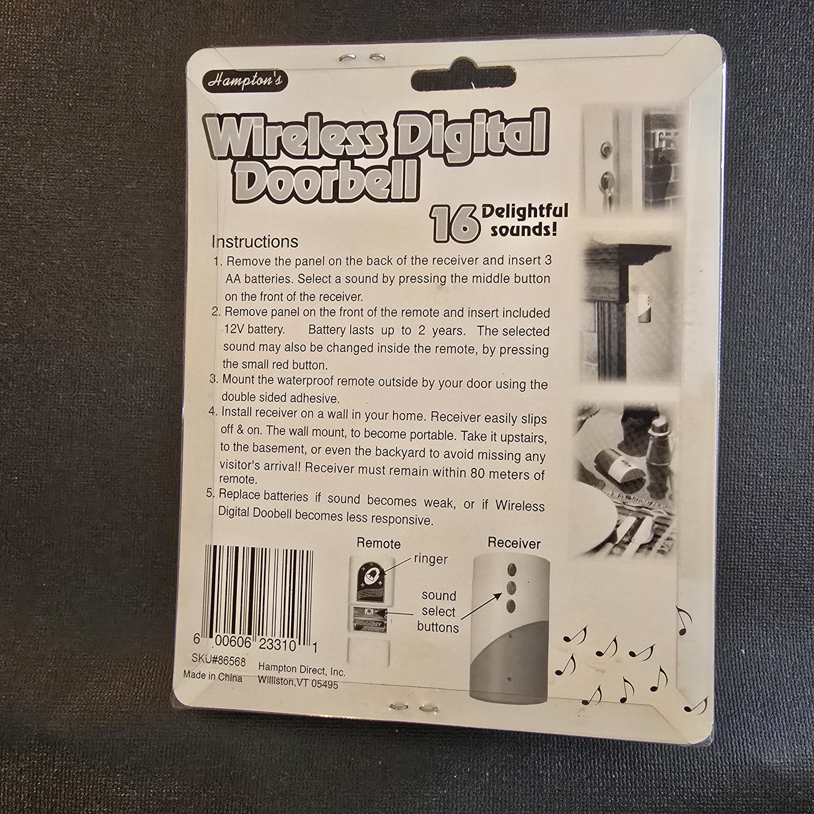Hampton's Wireless Digital Doorbell Kit - 16 Sounds, Waterproof Remote, Easy