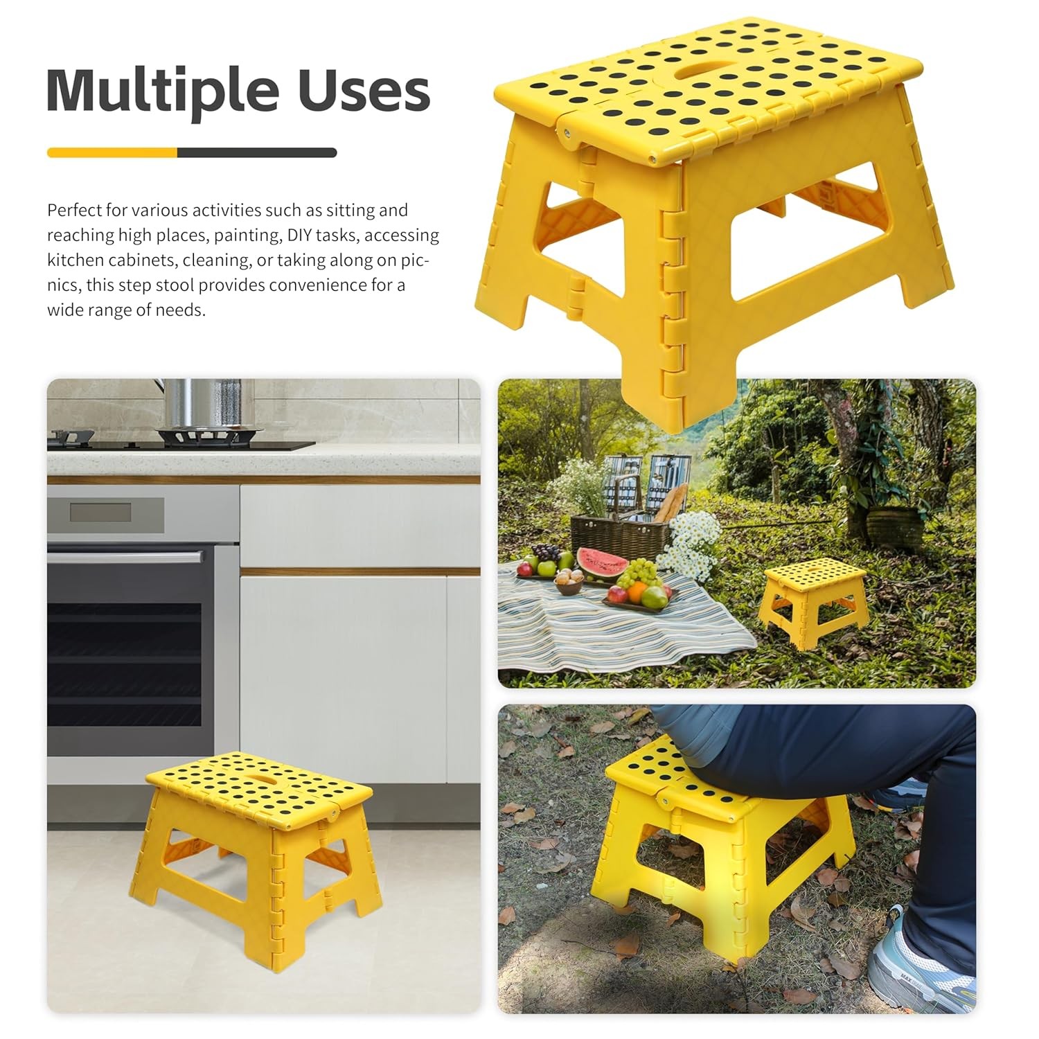 Folding Step Stool 9 Inch Height 330 lb Capacity Heavy Duty Plastic