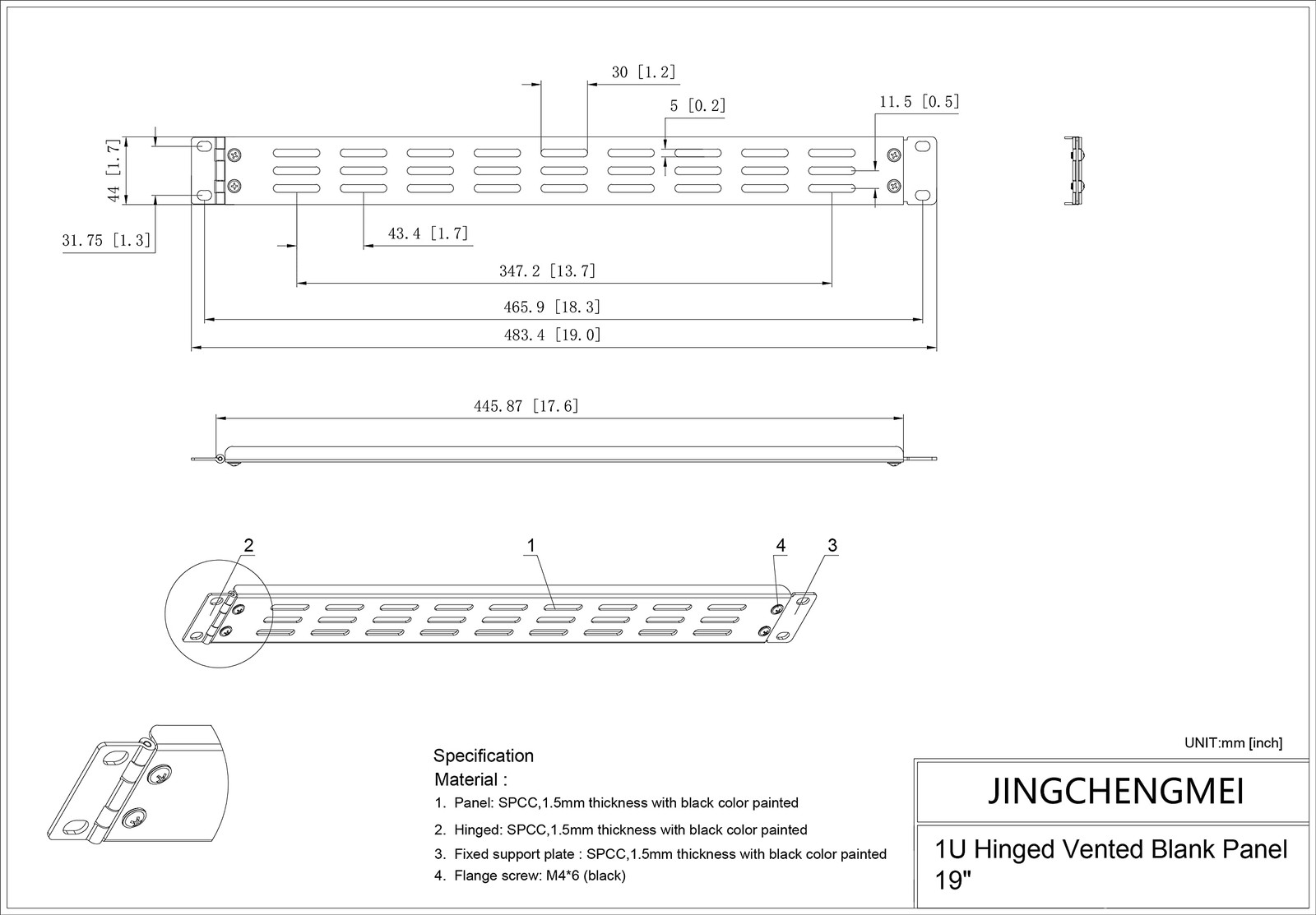 1U Hinged Blank Panel - Slot Vented Server Rack Panel for 19-Inch Network Cab...