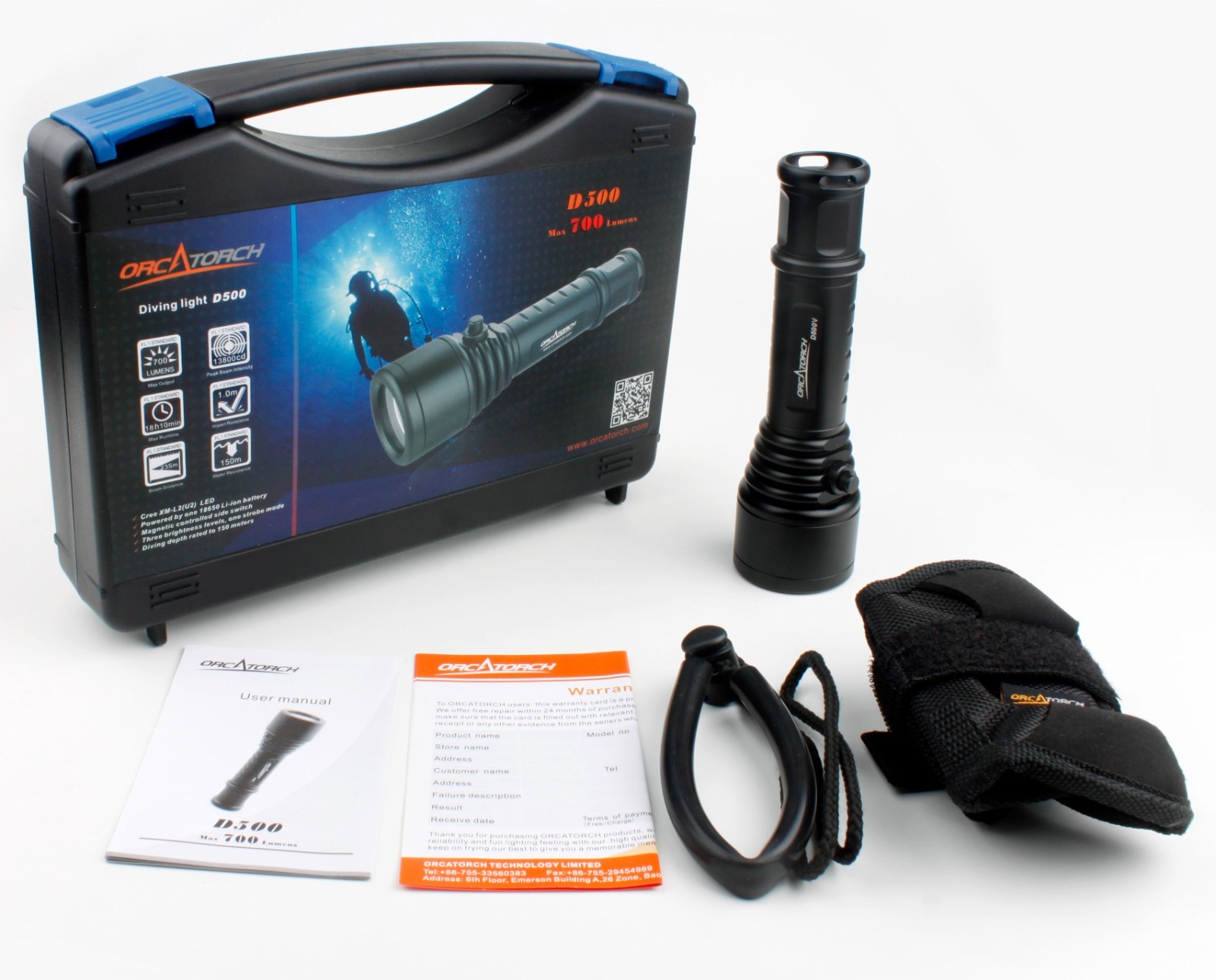 Orca Torch D500 Aluminum LED Dive light with Rechargeable Battery & Charger