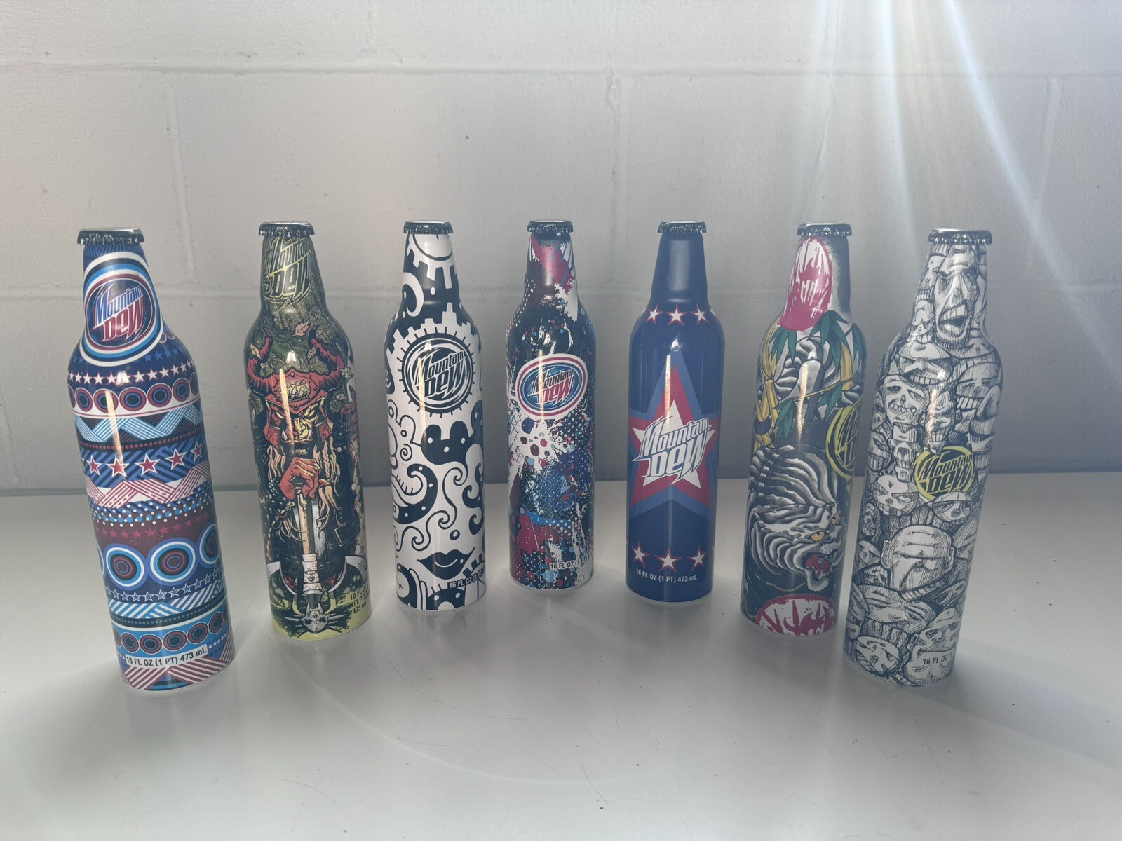 Vintage Mountain Dew Green Label Art Bundle of 7 New Bottles Unopened. 2008 (Z80