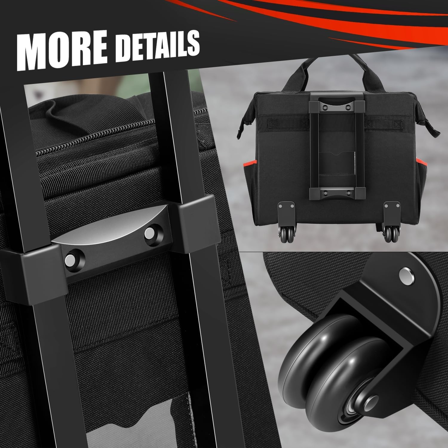18In Canvas Rolling Tool Bag, Telescoping Handle 600D Large Roller Tool Bag, Too