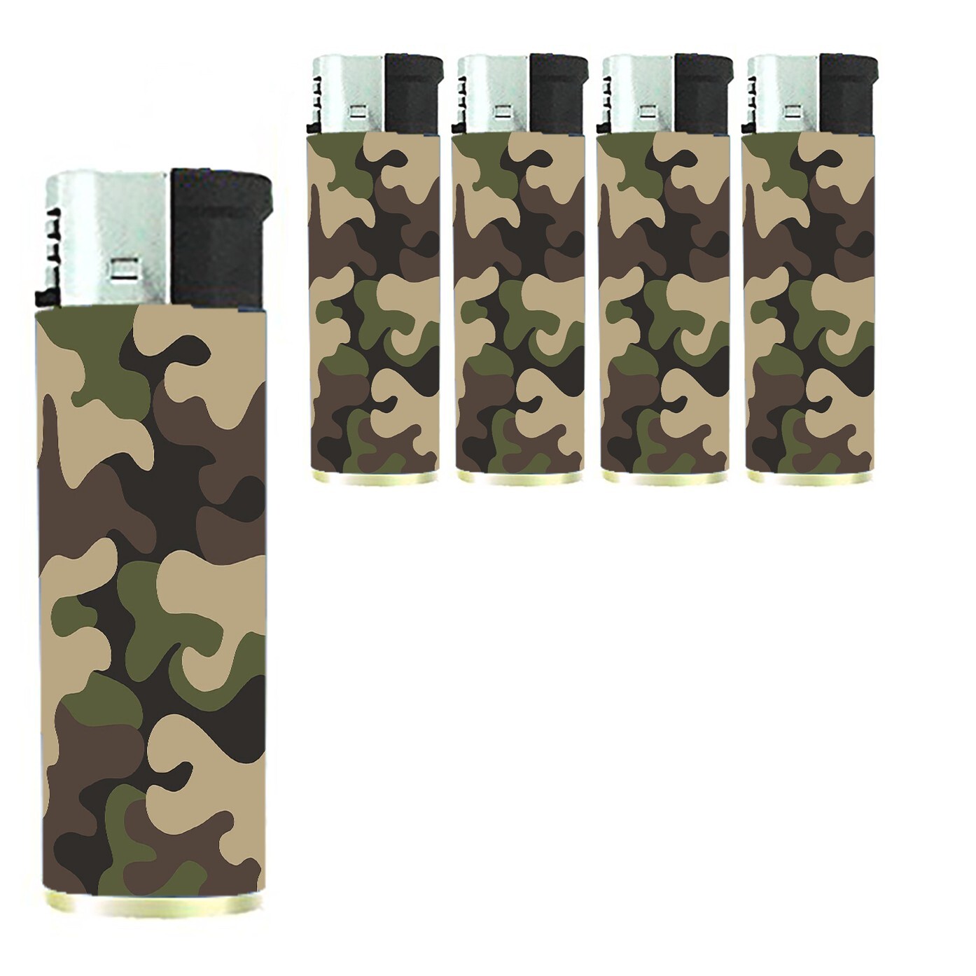 Forest Camo Lighters Set of 5 Electronic Refillable Butane Camouflage
