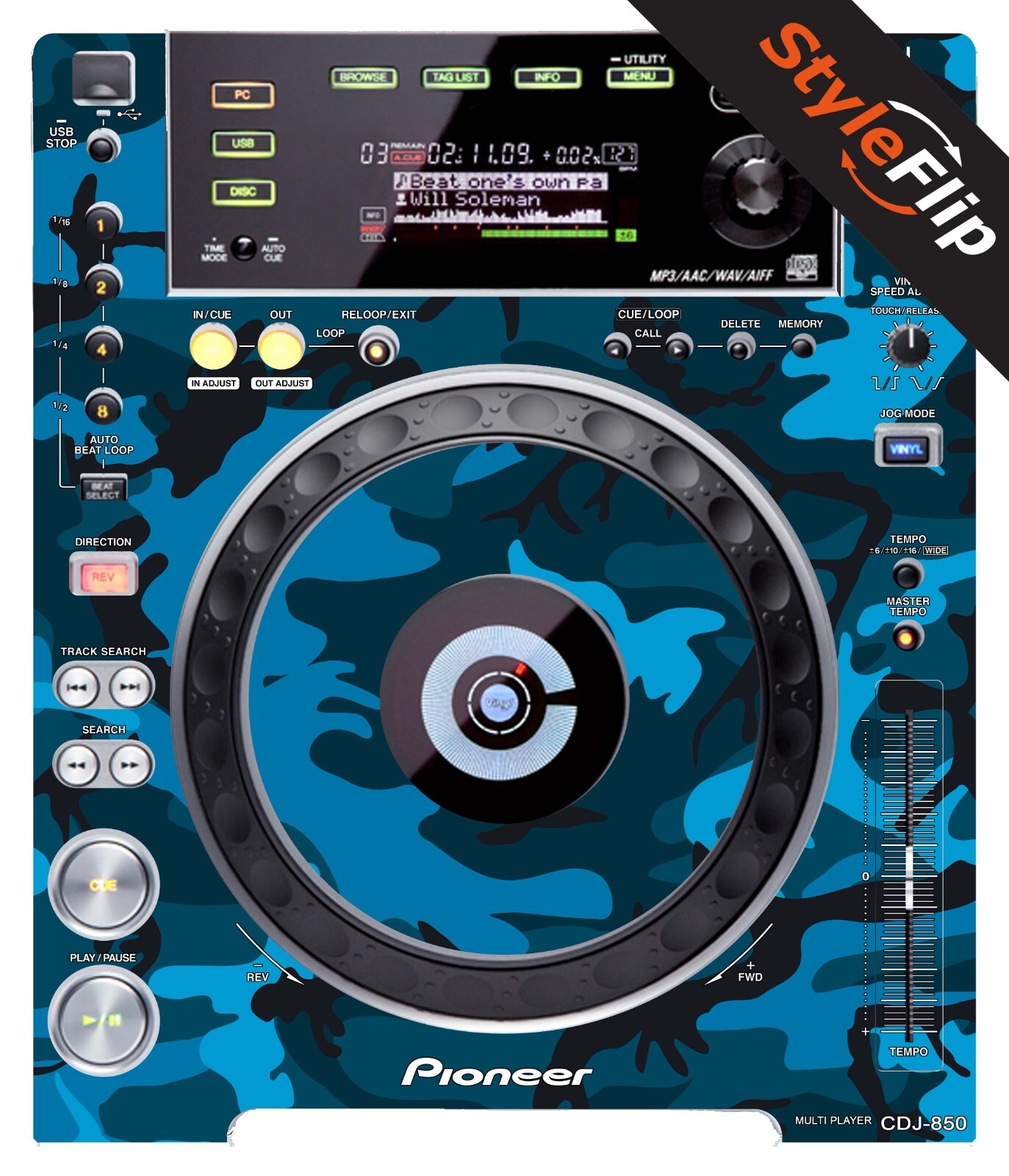 Pioneer CDJ-850 | Blue Camo | Protective Decal | StyleFlip Skins