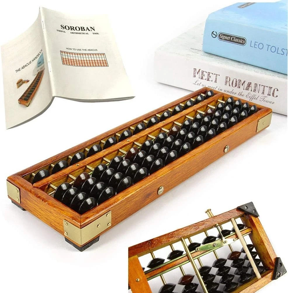 PortPlugs Vintage Style Wooden Abacus Soroban 13 Column(10.7 in) Brown, Black