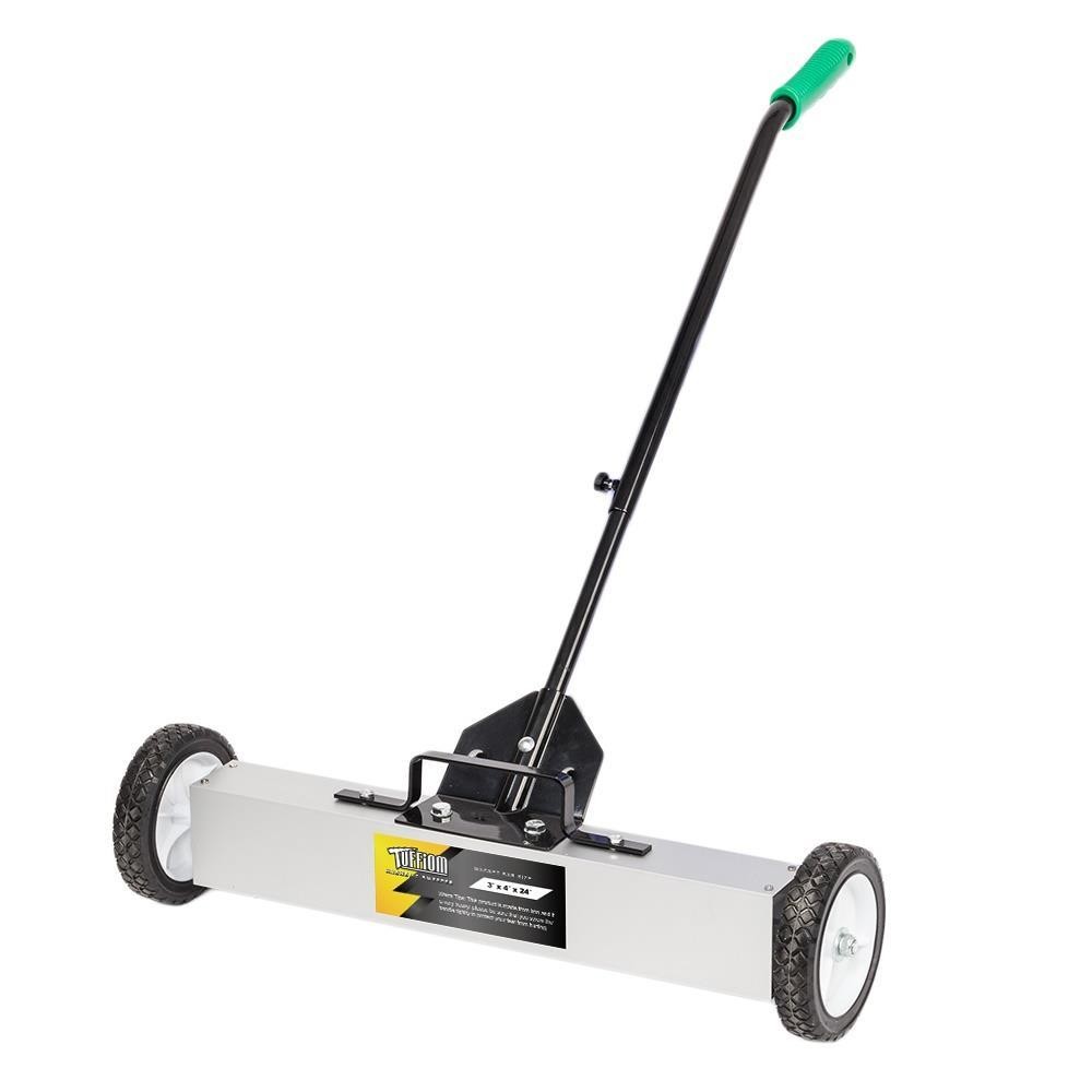 24-Inch Rolling Magnetic Pick-Up Sweeper with Adjustable Long Handle and Wheels