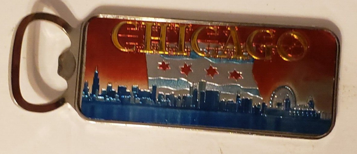 4” Bottle Opener Chicago City Skyline Red White Blue Patriotic Magnetic SNCO